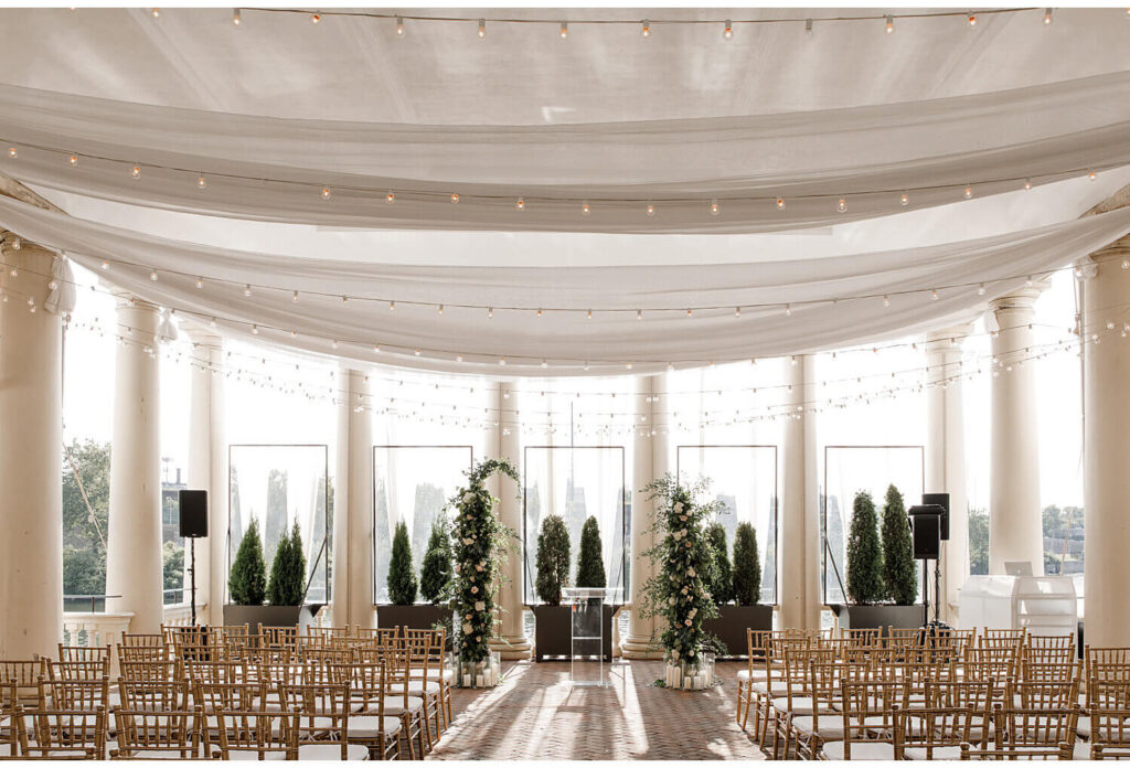 grand pavillion at water works set up for a simple yet elegant ceremony 